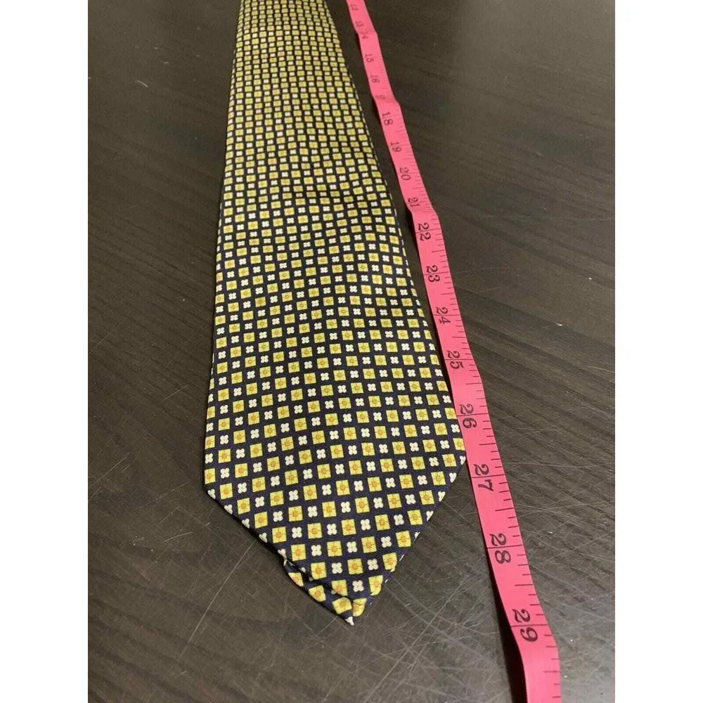 J Crew Silk Tie Yellow Blue Coastal Prepcore Business Traditional Made In USA‎